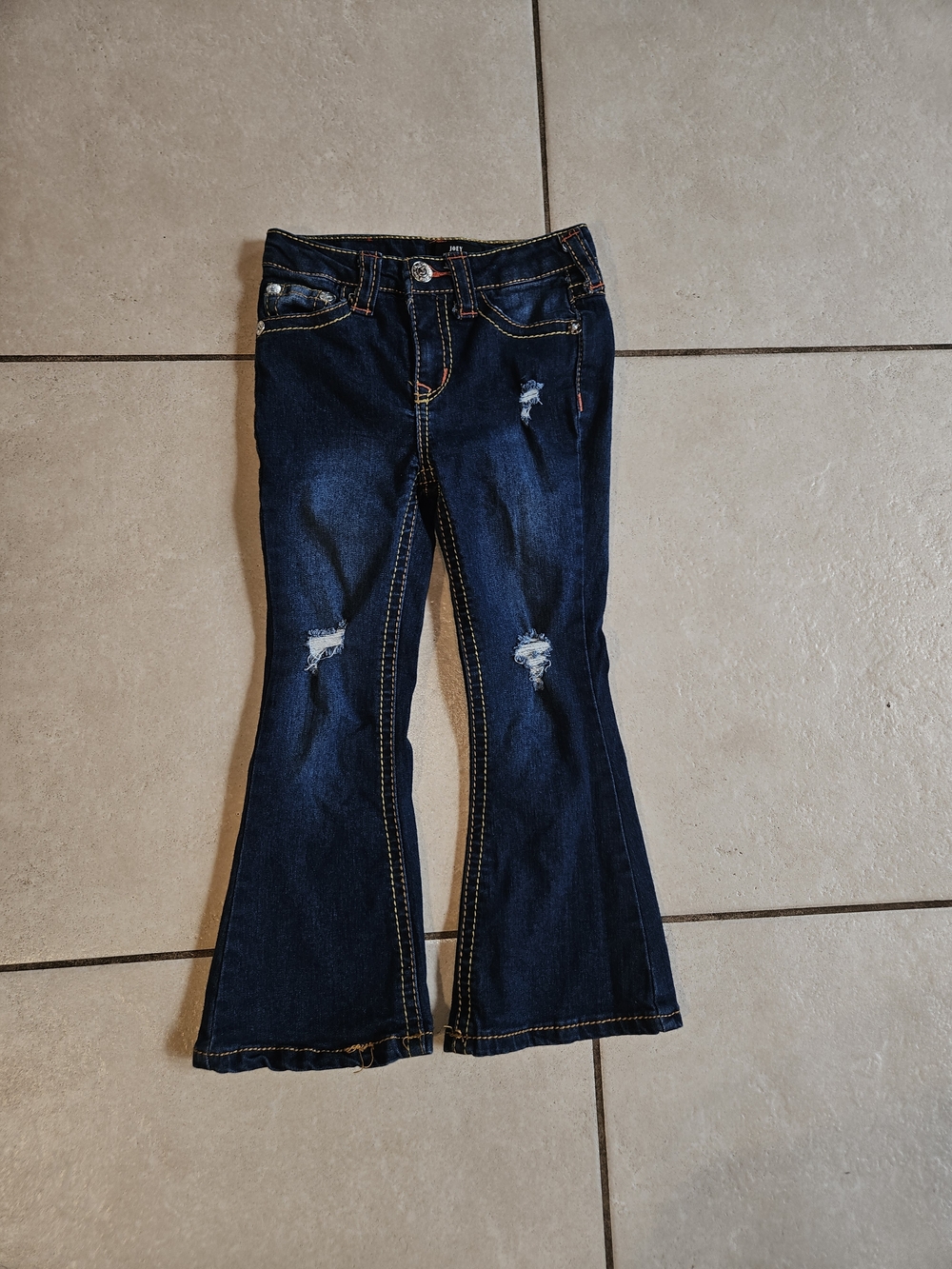 True Religion Dark Wash Distressed Kids Bootcut Jeans